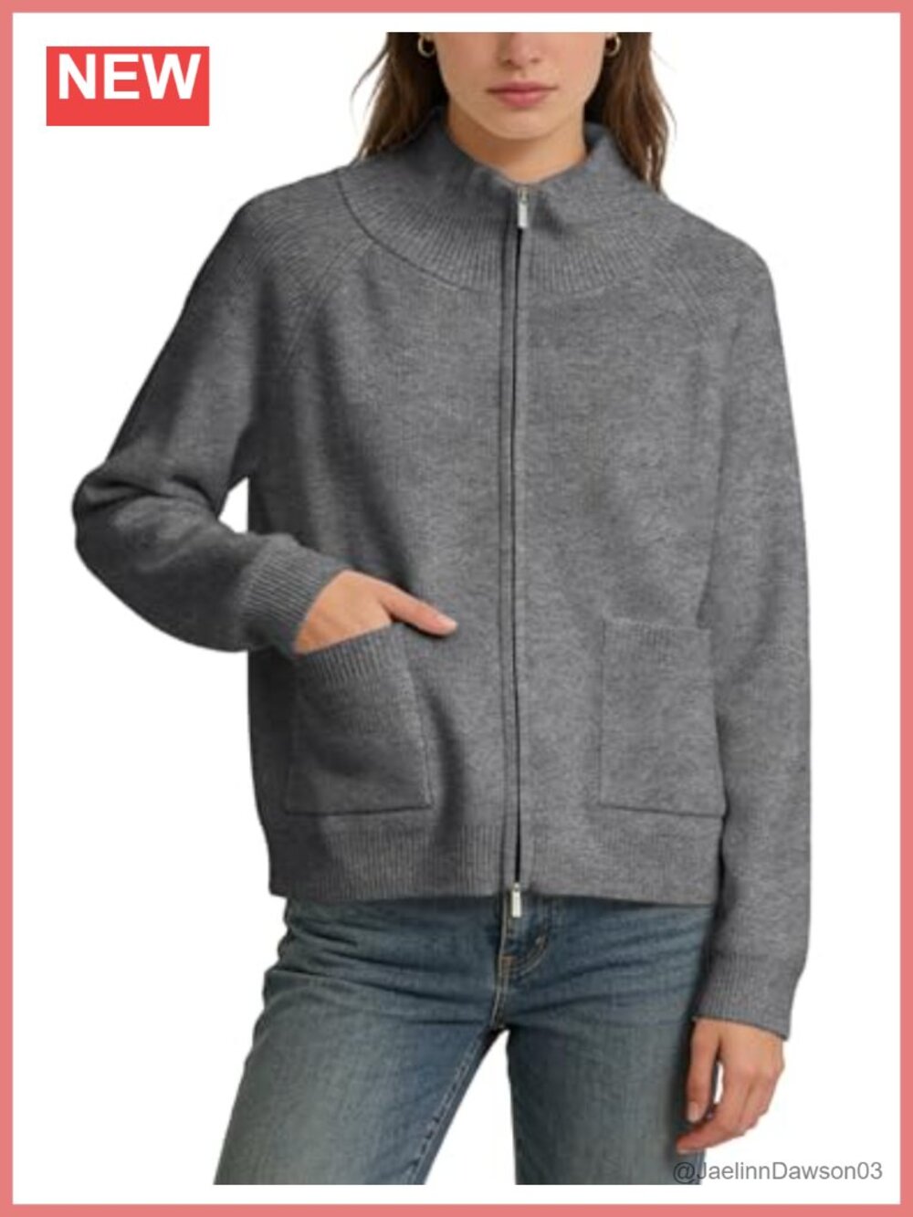 Women's Zip Up Ribbed Knit Sweater Jacket High Neck Cardigan with Pockets